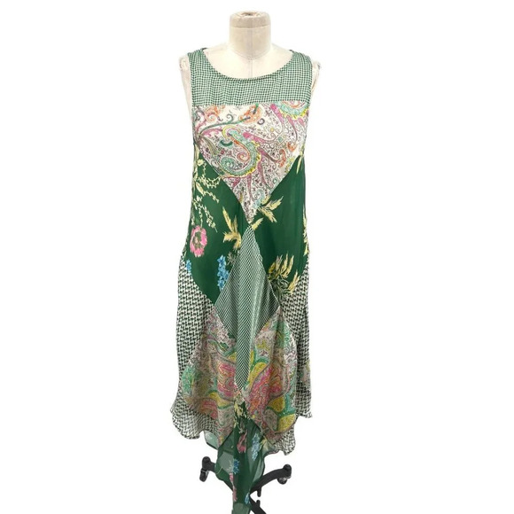Anthropologie Tiny Trouvaille Slip Dress Midi Scarf Paisley Print‎ Green Size XS - Picture 2 of 10